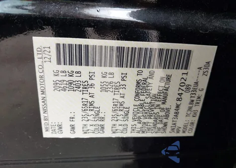 2021 Nissan Rogue S z USA, uszkodzony, nr VIN 5N1AT3AB4MC847021